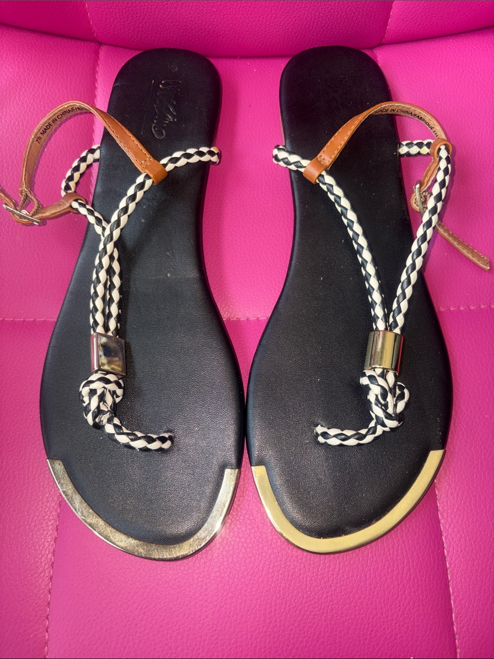 Mossimo Thong Braided Sandals Brown Black Size 7.5